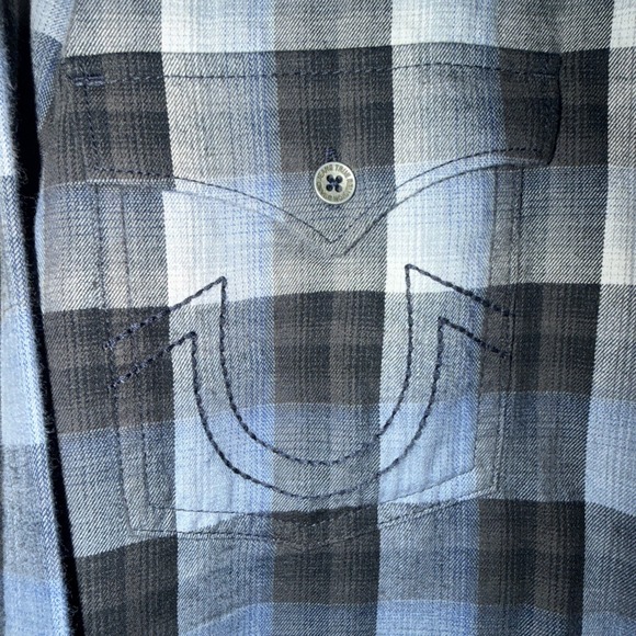 True Religion Shirt Mens XL Plaid Button Up Long Sleeve Embroidered Slim - Picture 4 of 13